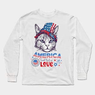 Patriotic Cat, 4th of July Design Long Sleeve T-Shirt